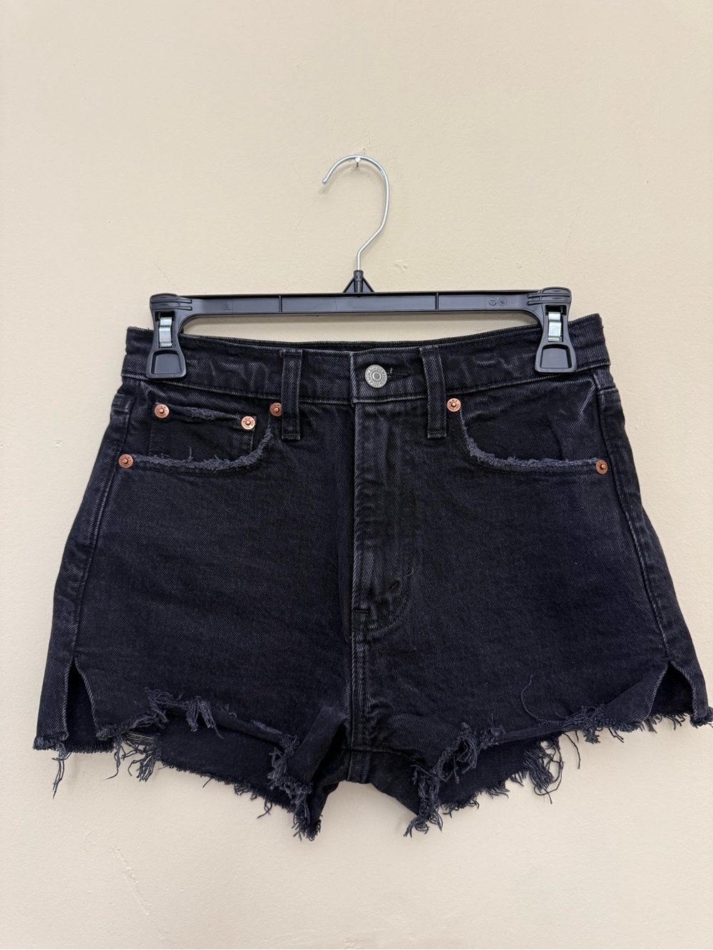 Abercrombie & Fitch Black Distressed High-Rise Denim Shorts